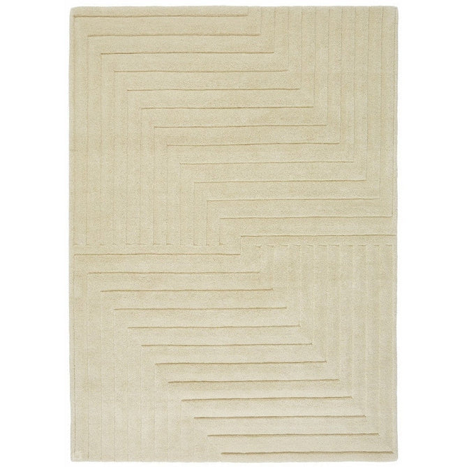 Form Modern Geometric Plain Linear High-Density Heavyweight Hand Carved Wool 3D Hi-Low Ridged Natural Rug-Asiatic Carpets-Rug Love - The Most Loved Rug Store