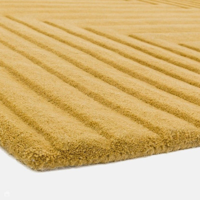Form Modern Geometric Plain Linear High-Density Heavyweight Hand Carved Wool 3D Hi-Low Ridged Ochre Rug-Asiatic Carpets-Rug Love - The Most Loved Rug Store