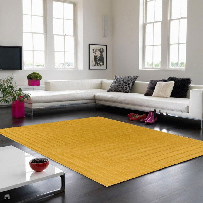 Form Modern Geometric Plain Linear High-Density Heavyweight Hand Carved Wool 3D Hi-Low Ridged Ochre Rug-Asiatic Carpets-Rug Love - The Most Loved Rug Store