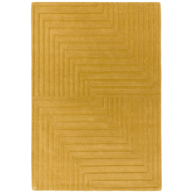 Form Modern Geometric Plain Linear High-Density Heavyweight Hand Carved Wool 3D Hi-Low Ridged Ochre Rug-Asiatic Carpets-Rug Love - The Most Loved Rug Store