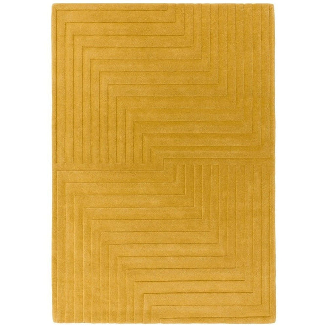 Form Modern Geometric Plain Linear High-Density Heavyweight Hand Carved Wool 3D Hi-Low Ridged Ochre Rug-Asiatic Carpets-Rug Love - The Most Loved Rug Store