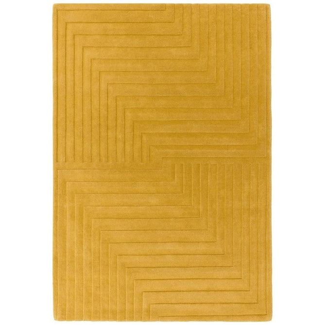 Form Modern Geometric Plain Linear High-Density Heavyweight Hand Carved Wool 3D Hi-Low Ridged Ochre Rug-Asiatic Carpets-Rug Love - The Most Loved Rug Store