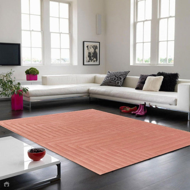 Form Modern Geometric Plain Linear High-Density Heavyweight Hand Carved Wool 3D Hi-Low Ridged Pink Rug-Asiatic Carpets-Rug Love - The Most Loved Rug Store
