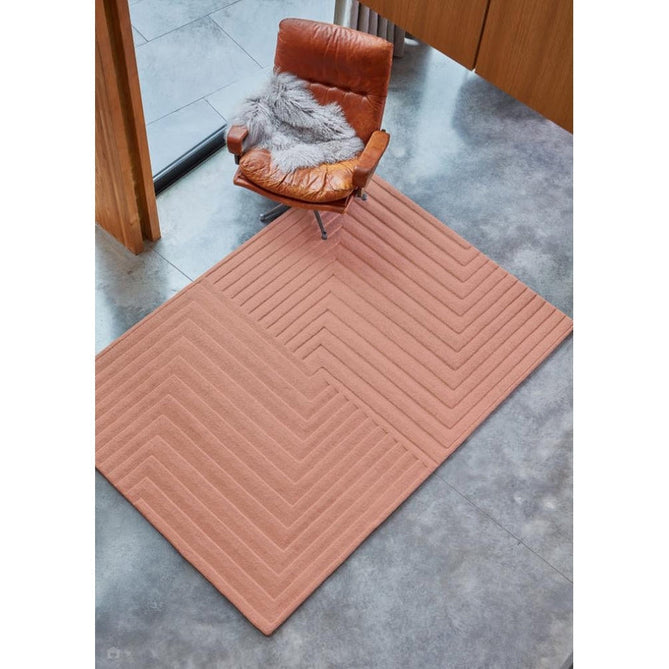 Form Modern Geometric Plain Linear High-Density Heavyweight Hand Carved Wool 3D Hi-Low Ridged Pink Rug-Asiatic Carpets-Rug Love - The Most Loved Rug Store