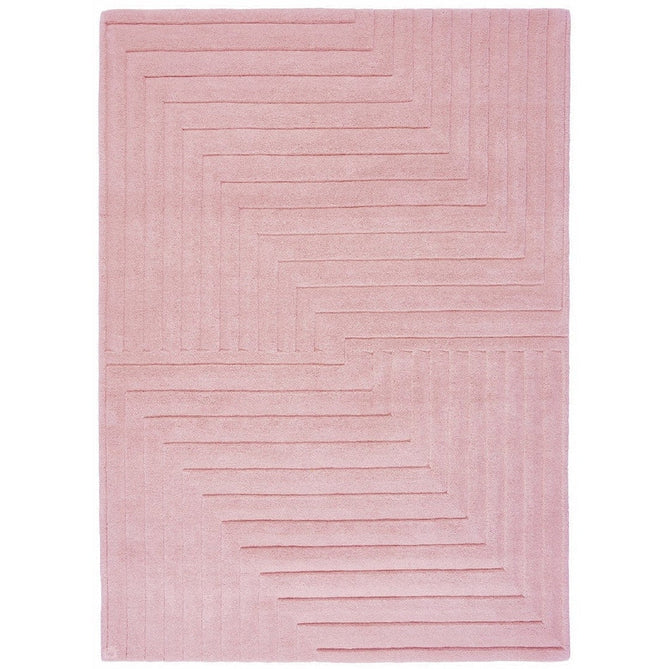 Form Modern Geometric Plain Linear High-Density Heavyweight Hand Carved Wool 3D Hi-Low Ridged Pink Rug-Asiatic Carpets-Rug Love - The Most Loved Rug Store