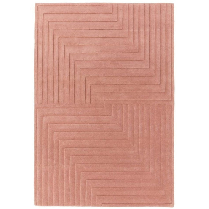 Form Modern Geometric Plain Linear High-Density Heavyweight Hand Carved Wool 3D Hi-Low Ridged Pink Rug-Asiatic Carpets-Rug Love - The Most Loved Rug Store