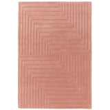 Form Modern Geometric Plain Linear High-Density Heavyweight Hand Carved Wool 3D Hi-Low Ridged Pink Rug