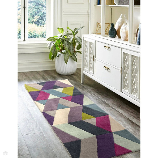 Funk Chevron Modern Geometric High-Density Heavyweight Hand-Woven Wool Blue/Green Multicolour Runner-Asiatic Carpets-Rug Love - The Most Loved Rug Store