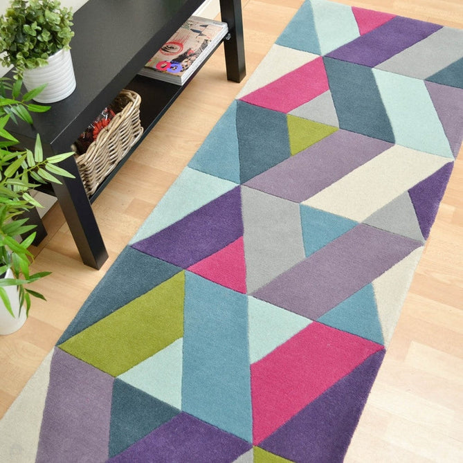 Funk Chevron Modern Geometric High-Density Heavyweight Hand-Woven Wool Blue/Green Multicolour Runner-Asiatic Carpets-Rug Love - The Most Loved Rug Store