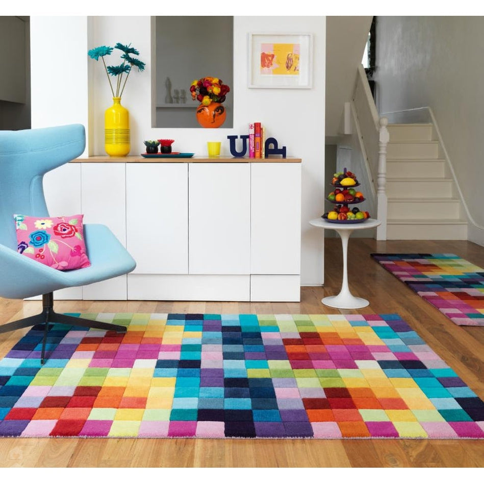 Modern Multicolour Rug On Sale Funk Modern Geometric High-Density Heavyweight Hand-Woven Wool ...
