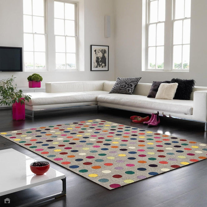 Funk Spotty Modern Geometric High-Density Heavyweight Hand-Woven Wool Grey/Multicolour Rug-Asiatic Carpets-Rug Love - The Most Loved Rug Store