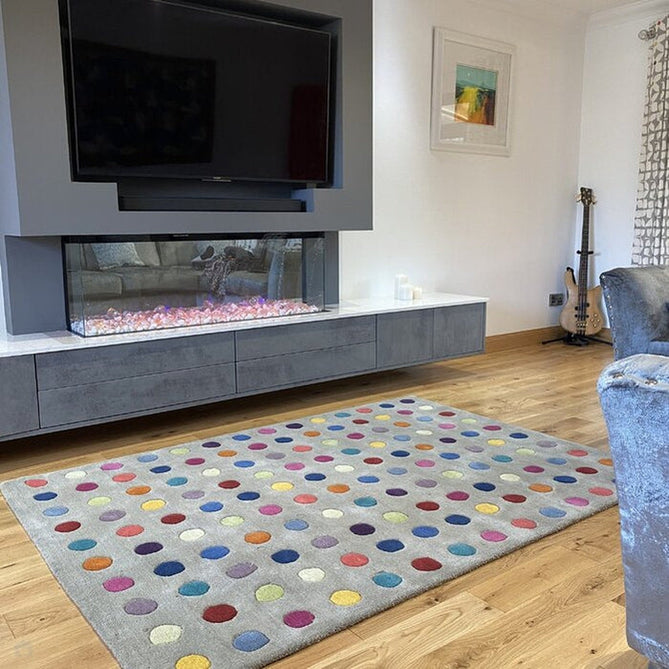 Funk Spotty Modern Geometric High-Density Heavyweight Hand-Woven Wool Grey/Multicolour Rug-Asiatic Carpets-Rug Love - The Most Loved Rug Store