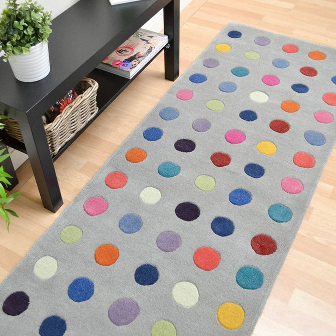 Funk Spotty Modern Geometric High-Density Heavyweight Hand-Woven Wool Grey/Multicolour Runner-Asiatic Carpets-Rug Love - The Most Loved Rug Store