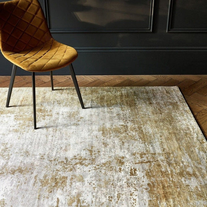 Gatsby Modern Abstract Distressed Metallic Shimmer Hand-Woven Textured Printed Viscose Flatweave Autumn Yellow/Cream/Gold Rug-Asiatic Carpets-Rug Love - The Most Loved Rug Store
