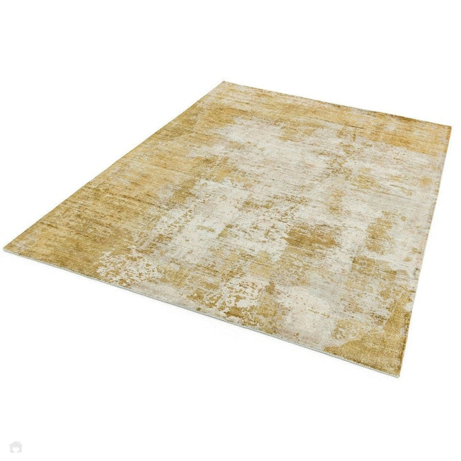 Gatsby Modern Abstract Distressed Metallic Shimmer Hand-Woven Textured Printed Viscose Flatweave Autumn Yellow/Cream/Gold Rug-Asiatic Carpets-Rug Love - The Most Loved Rug Store