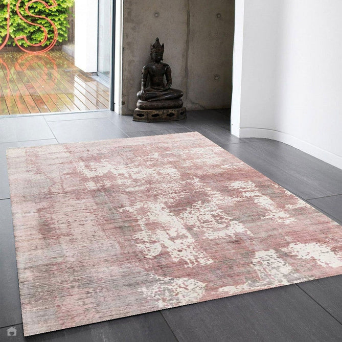 Gatsby Modern Abstract Distressed Metallic Shimmer Hand-Woven Textured Printed Viscose Flatweave Blush/Grey/Cream Rug-Asiatic Carpets-Rug Love - The Most Loved Rug Store