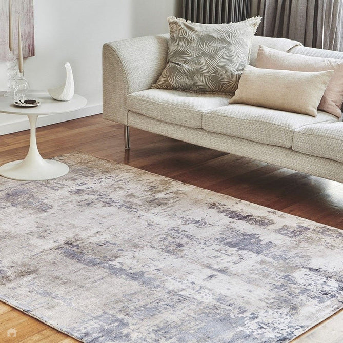 Gatsby Modern Abstract Distressed Metallic Shimmer Hand-Woven Textured Printed Viscose Flatweave Cloud Blue/Grey/Cream/Beige Rug-Asiatic Carpets-Rug Love - The Most Loved Rug Store