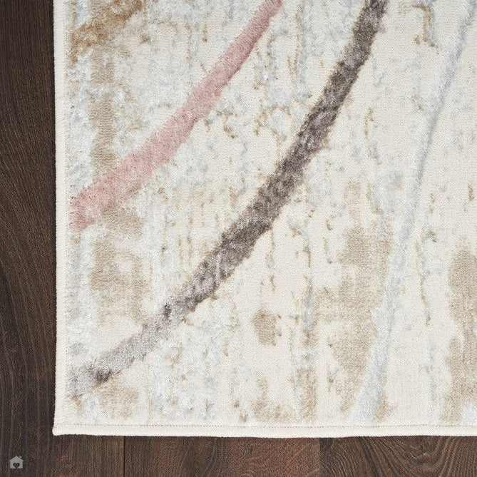 Glitz GLZ01 Modern Abstract Curvy Linear Distressed Metallic Shimmer Hi-Low Textured Soft-Touch Polyester Low Profile Short-Pile Ivory/Pink/Gold/Blue/Multicolour Rug-Nourison-Rug Love - The Most Loved Rug Store