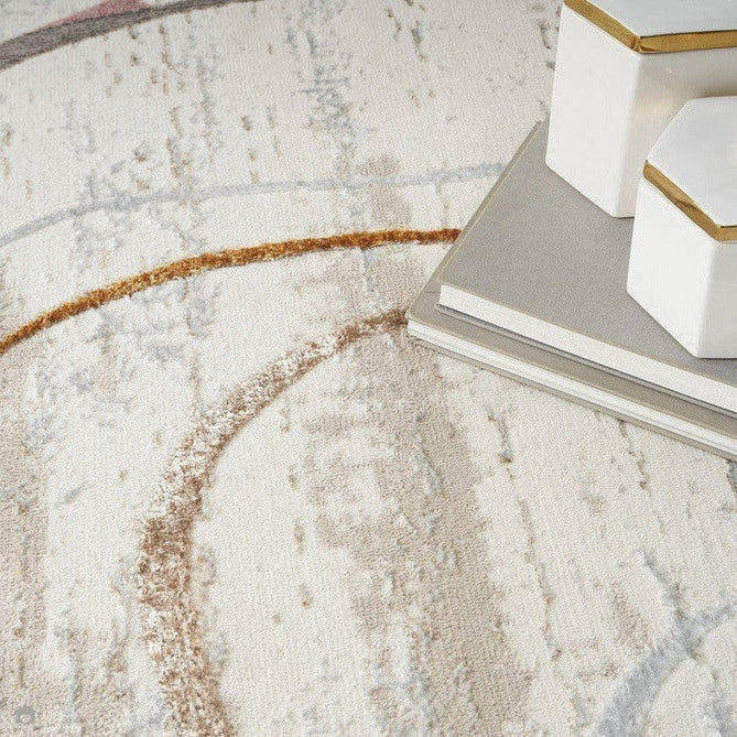 Glitz GLZ01 Modern Abstract Curvy Linear Distressed Metallic Shimmer Hi-Low Textured Soft-Touch Polyester Low Profile Short-Pile Ivory/Pink/Gold/Blue/Multicolour Rug-Nourison-Rug Love - The Most Loved Rug Store