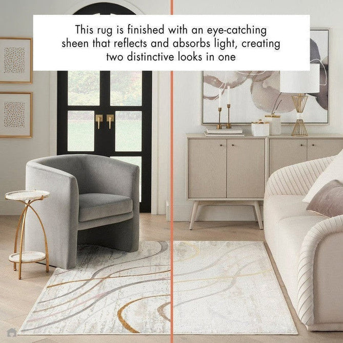 Glitz GLZ01 Modern Abstract Curvy Linear Distressed Metallic Shimmer Hi-Low Textured Soft-Touch Polyester Low Profile Short-Pile Ivory/Pink/Gold/Blue/Multicolour Rug-Nourison-Rug Love - The Most Loved Rug Store