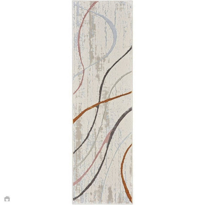 Glitz GLZ01 Modern Abstract Curvy Linear Distressed Metallic Shimmer Hi-Low Textured Soft-Touch Polyester Low Profile Short-Pile Ivory/Pink/Gold/Blue/Multicolour Rug-Nourison-Rug Love - The Most Loved Rug Store