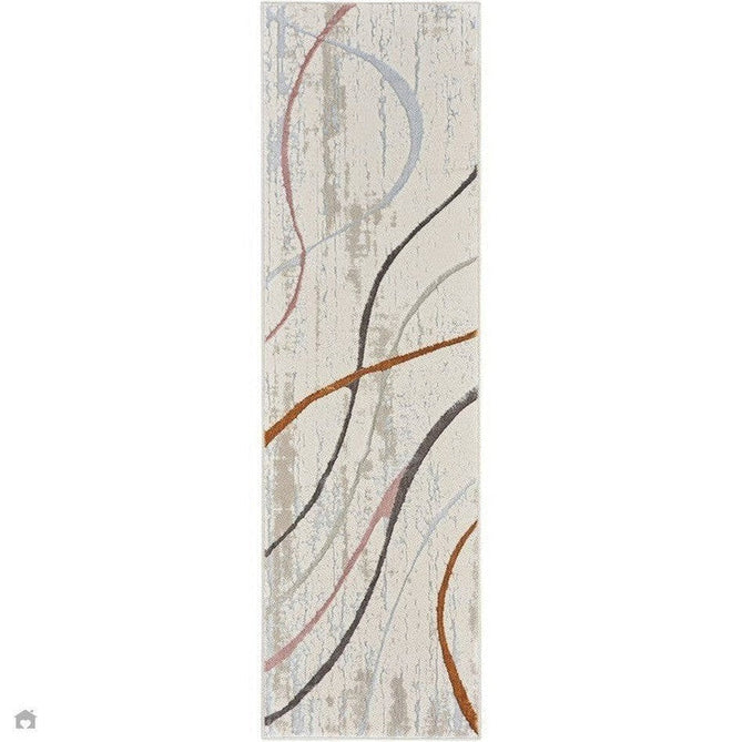 Glitz GLZ01 Modern Abstract Curvy Linear Distressed Metallic Shimmer Hi-Low Textured Soft-Touch Polyester Low Profile Short-Pile Ivory/Pink/Gold/Blue/Multicolour Runner-Nourison-Rug Love - The Most Loved Rug Store