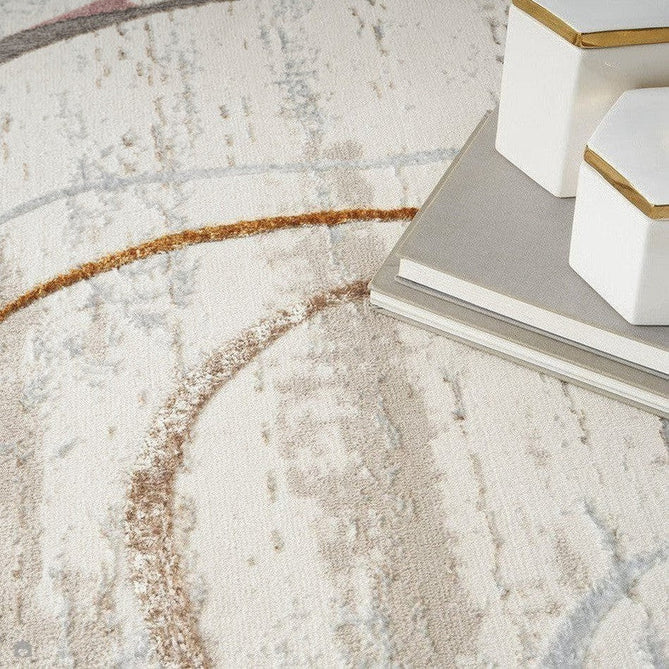Glitz GLZ01 Modern Abstract Curvy Linear Distressed Metallic Shimmer Hi-Low Textured Soft-Touch Short-Pile Polyester Ivory/Pink/Gold/Blue/Multicolour Runner-Nourison-Rug Love - The Most Loved Rug Store