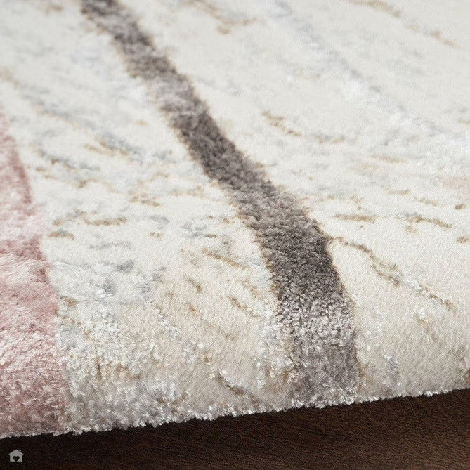 Glitz GLZ01 Modern Abstract Curvy Linear Distressed Metallic Shimmer Hi-Low Textured Soft-Touch Short-Pile Polyester Ivory/Pink/Gold/Blue/Multicolour Runner-Nourison-Rug Love - The Most Loved Rug Store