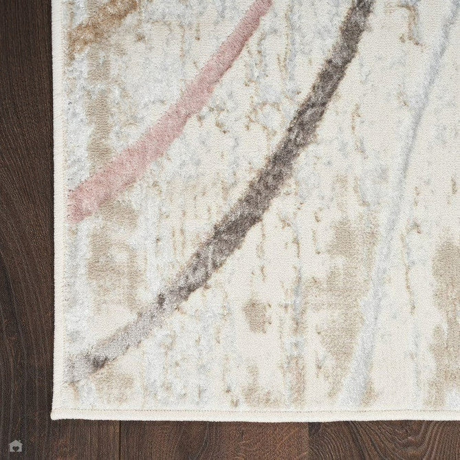 Glitz GLZ01 Modern Abstract Curvy Linear Distressed Metallic Shimmer Hi-Low Textured Soft-Touch Short-Pile Polyester Ivory/Pink/Gold/Blue/Multicolour Runner-Nourison-Rug Love - The Most Loved Rug Store