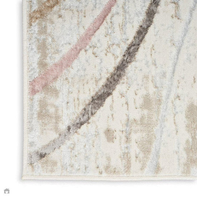 Glitz GLZ01 Modern Abstract Curvy Linear Distressed Metallic Shimmer Hi-Low Textured Soft-Touch Short-Pile Polyester Ivory/Pink/Gold/Blue/Multicolour Runner-Nourison-Rug Love - The Most Loved Rug Store