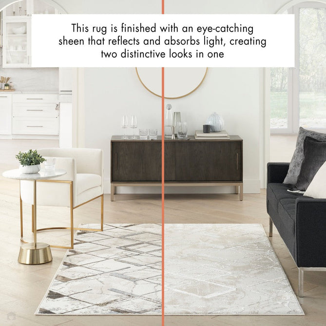 Glitz GLZ02 Modern Geometric Marble Distressed Metallic Shimmer Hi-Low Textured Soft-Touch Polyester Low Profile Short-Pile Ivory/Grey/Taupe Rug-Nourison-Rug Love - The Most Loved Rug Store