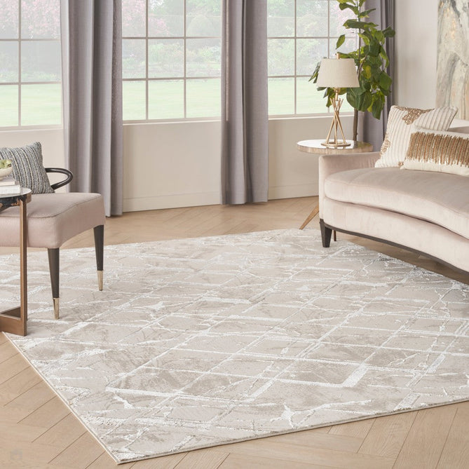Glitz GLZ02 Modern Geometric Marble Distressed Metallic Shimmer Hi-Low Textured Soft-Touch Polyester Low Profile Short-Pile Ivory/Grey/Taupe Rug-Nourison-Rug Love - The Most Loved Rug Store