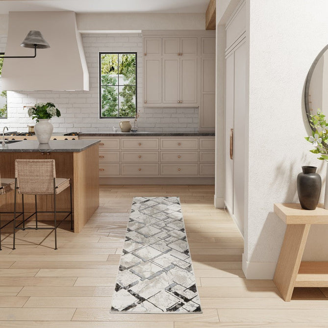Glitz GLZ02 Modern Geometric Marble Distressed Metallic Shimmer Hi-Low Textured Soft-Touch Short-Pile Polyester Ivory/Grey/Taupe Runner-Nourison-Rug Love - The Most Loved Rug Store