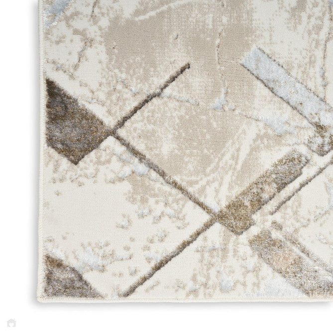 Glitz GLZ02 Modern Geometric Marble Distressed Metallic Shimmer Hi-Low Textured Soft-Touch Short-Pile Polyester Ivory/Grey/Taupe Runner-Nourison-Rug Love - The Most Loved Rug Store