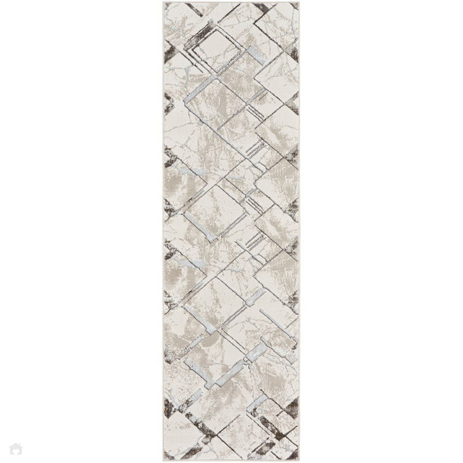 Glitz GLZ02 Modern Geometric Marble Distressed Metallic Shimmer Hi-Low Textured Soft-Touch Short-Pile Polyester Ivory/Grey/Taupe Runner-Nourison-Rug Love - The Most Loved Rug Store