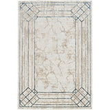 Glitz GLZ03 Modern Abstract Border Marble Distressed Metallic Shimmer Hi-Low Textured Soft-Touch Polyester Ivory/Taupe/Beige/Blue/Grey Rug