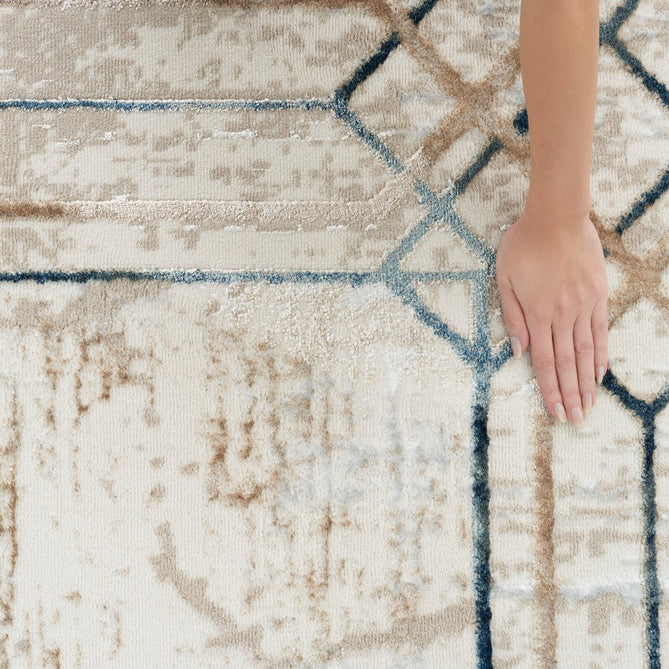 Glitz GLZ03 Modern Abstract Border Marble Distressed Metallic Shimmer Hi-Low Textured Soft-Touch Short-Pile Polyester Ivory/Taupe/Beige/Blue/Grey Rug-Nourison-Rug Love - The Most Loved Rug Store