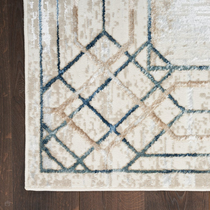 Glitz GLZ03 Modern Abstract Border Marble Distressed Metallic Shimmer Hi-Low Textured Soft-Touch Short-Pile Polyester Ivory/Taupe/Beige/Blue/Grey Rug-Nourison-Rug Love - The Most Loved Rug Store
