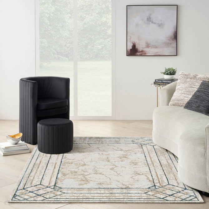 Glitz GLZ03 Modern Abstract Border Marble Distressed Metallic Shimmer Hi-Low Textured Soft-Touch Short-Pile Polyester Ivory/Taupe/Beige/Blue/Grey Rug-Nourison-Rug Love - The Most Loved Rug Store