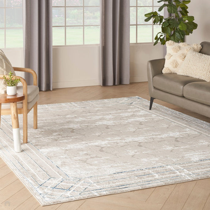 Glitz GLZ03 Modern Abstract Border Marble Distressed Metallic Shimmer Hi-Low Textured Soft-Touch Short-Pile Polyester Ivory/Taupe/Beige/Blue/Grey Rug-Nourison-Rug Love - The Most Loved Rug Store