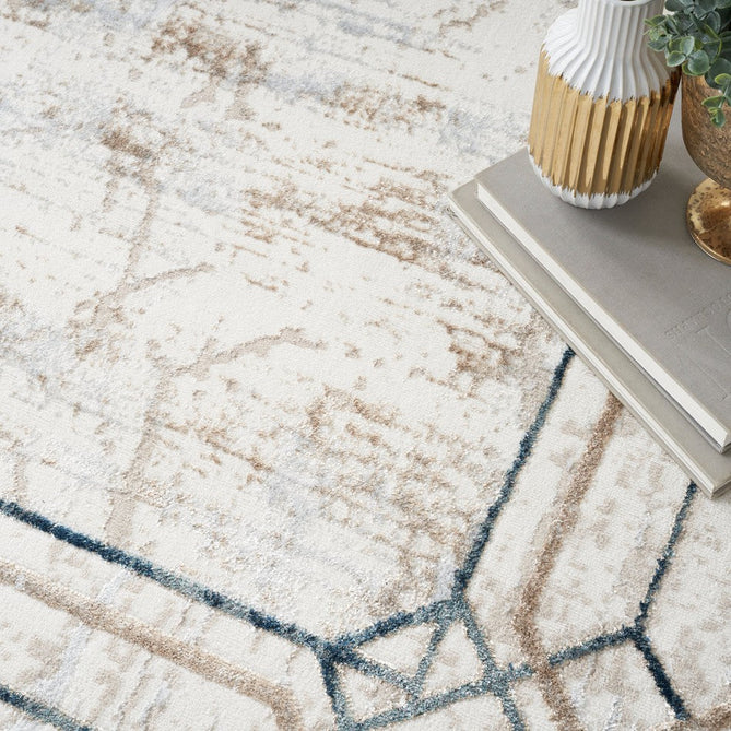 Glitz GLZ03 Modern Abstract Border Marble Distressed Metallic Shimmer Hi-Low Textured Soft-Touch Short-Pile Polyester Ivory/Taupe/Beige/Blue/Grey Rug-Nourison-Rug Love - The Most Loved Rug Store