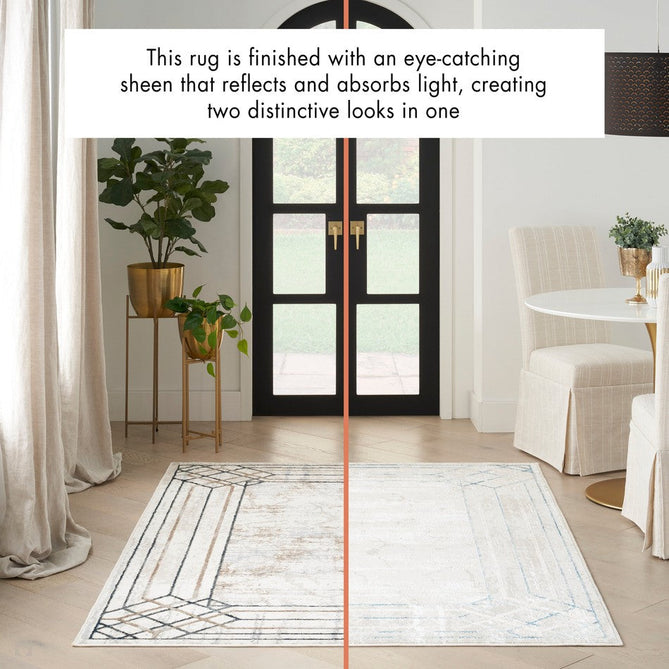 Glitz GLZ03 Modern Abstract Border Marble Distressed Metallic Shimmer Hi-Low Textured Soft-Touch Short-Pile Polyester Ivory/Taupe/Beige/Blue/Grey Rug-Nourison-Rug Love - The Most Loved Rug Store