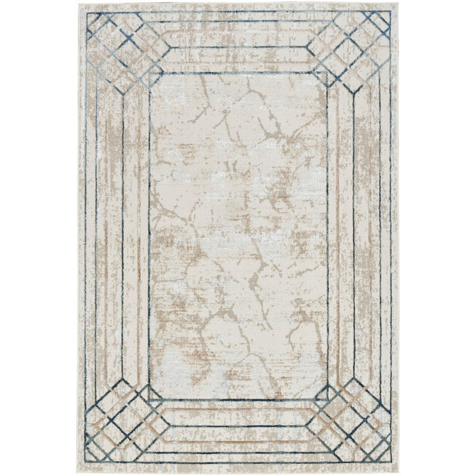 Glitz GLZ03 Modern Abstract Border Marble Distressed Metallic Shimmer Hi-Low Textured Soft-Touch Short-Pile Polyester Ivory/Taupe/Beige/Blue/Grey Rug-Nourison-Rug Love - The Most Loved Rug Store