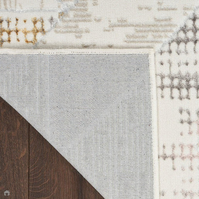 Glitz GLZ04 Modern Abstract Tiled Geometric Grid Distressed Metallic Shimmer Hi-Low Textured Soft-Touch Polyester Low Profile Short-Pile Ivory/Beige/Grey/Multicolour Rug-Nourison-Rug Love - The Most Loved Rug Store
