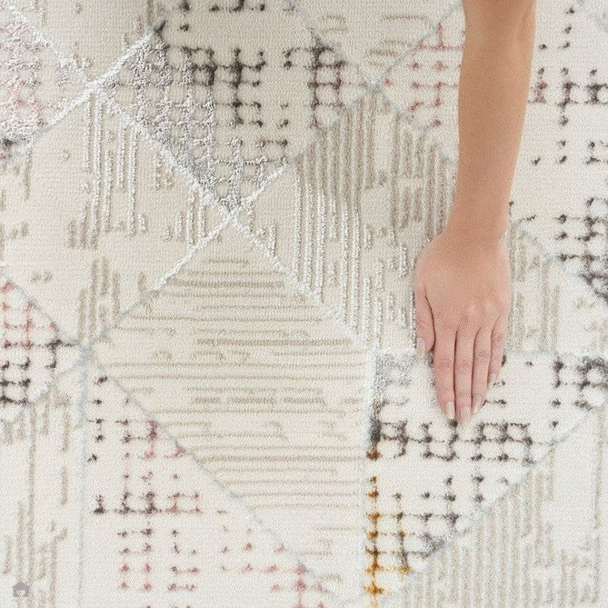 Glitz GLZ04 Modern Abstract Tiled Geometric Grid Distressed Metallic Shimmer Hi-Low Textured Soft-Touch Polyester Low Profile Short-Pile Ivory/Beige/Grey/Multicolour Rug-Nourison-Rug Love - The Most Loved Rug Store