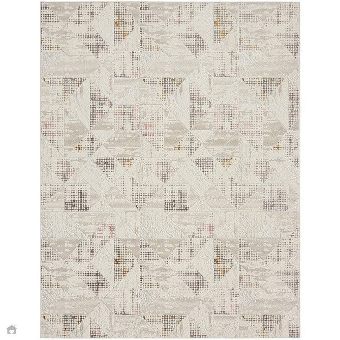 Glitz GLZ04 Modern Abstract Tiled Geometric Grid Distressed Metallic Shimmer Hi-Low Textured Soft-Touch Polyester Low Profile Short-Pile Ivory/Beige/Grey/Multicolour Rug-Nourison-Rug Love - The Most Loved Rug Store