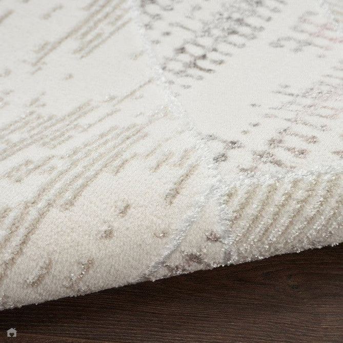 Glitz GLZ04 Modern Abstract Tiled Geometric Grid Distressed Metallic Shimmer Hi-Low Textured Soft-Touch Polyester Low Profile Short-Pile Ivory/Beige/Grey/Multicolour Rug-Nourison-Rug Love - The Most Loved Rug Store