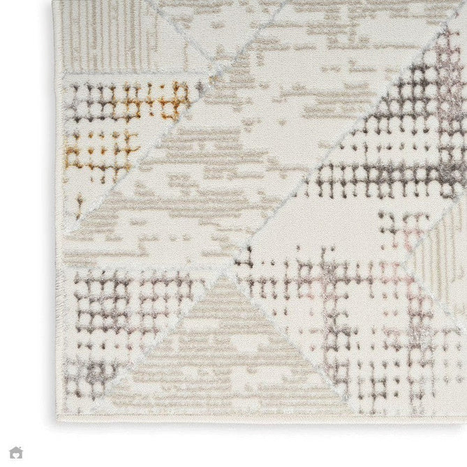 Glitz GLZ04 Modern Abstract Tiled Geometric Grid Distressed Metallic Shimmer Hi-Low Textured Soft-Touch Polyester Low Profile Short-Pile Ivory/Beige/Grey/Multicolour Rug-Nourison-Rug Love - The Most Loved Rug Store