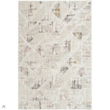 Glitz GLZ04 Modern Abstract Tiled Geometric Grid Distressed Metallic Shimmer Hi-Low Textured Soft-Touch Polyester Low Profile Short-Pile Ivory/Beige/Grey/Multicolour Rug
