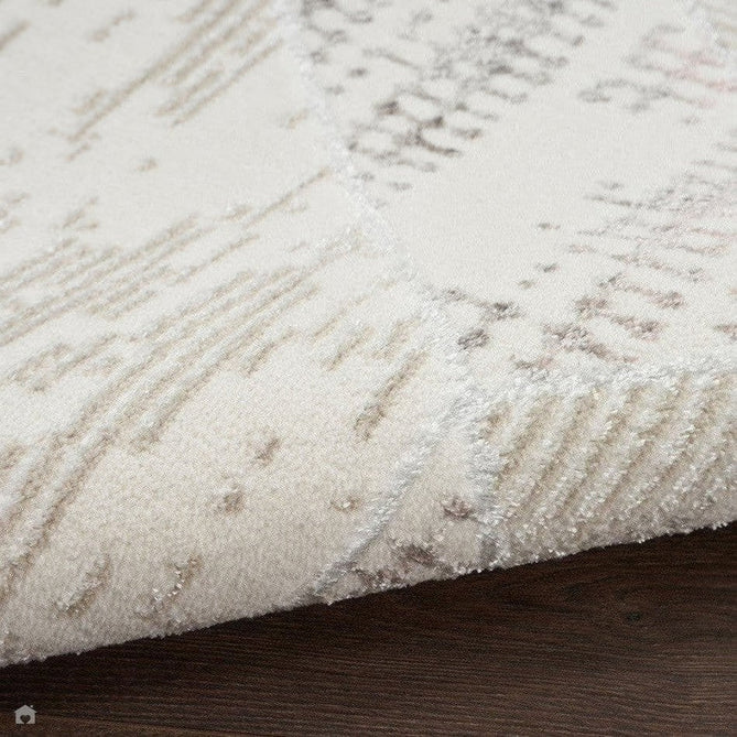 Glitz GLZ04 Modern Abstract Tiled Geometric Grid Distressed Metallic Shimmer Hi-Low Textured Soft-Touch Polyester Low Profile Short-Pile Ivory/Beige/Grey/Multicolour Runner-Nourison-Rug Love - The Most Loved Rug Store